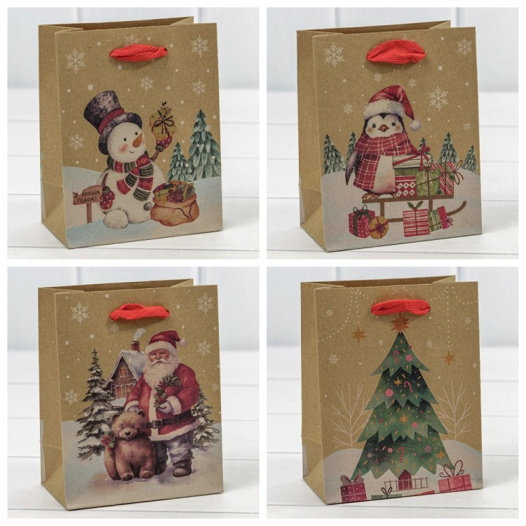 300432H Пакет подарочный Крафт "Новый год" (микс 432) 12*15*6,7 150г 1/20 1/600