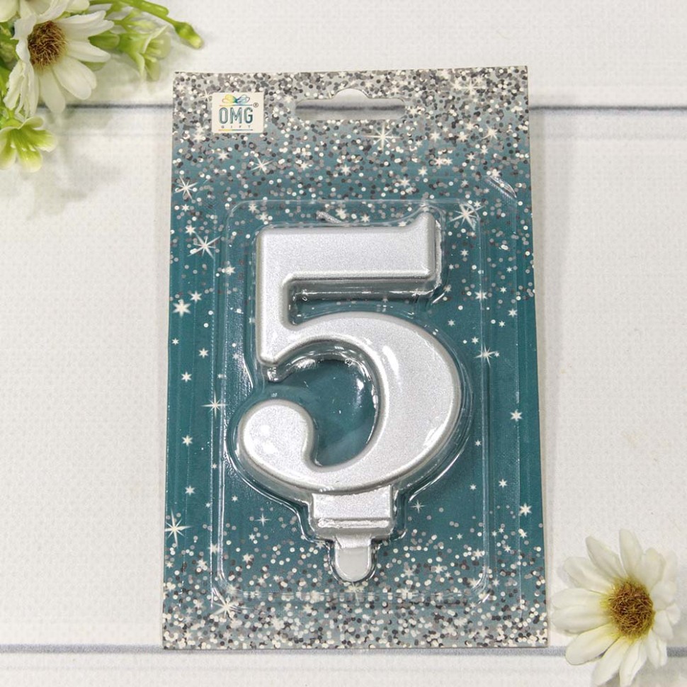 20010-71/5 Свеча для торта Цифра 5 "Гигант" 8см Серебряный 1/12 1/288