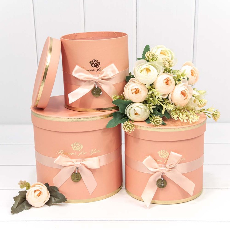 720112/173 Коробки Цилиндр Набор 1/3 18*17 "Flowers for you" Пудровый 1/12