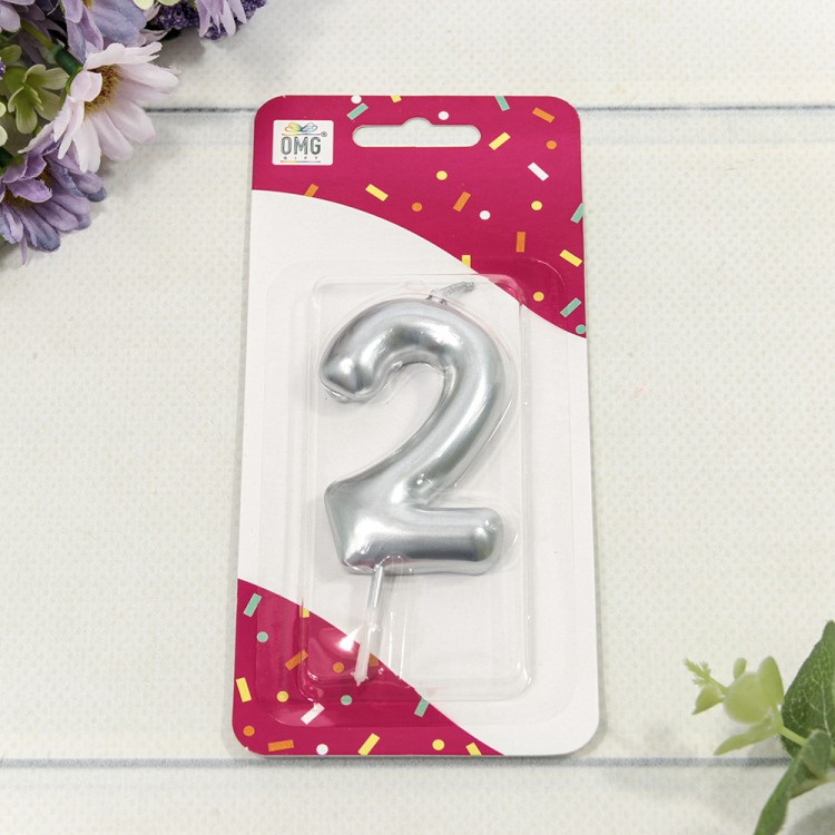 20014/2 Свеча для торта Цифра 2 Серебряный 6см 1/12 1/120