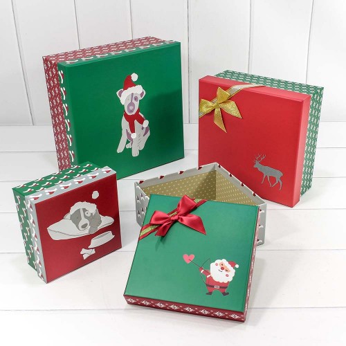 720300-284 Набор коробок 1/4 квадратные "Новогодние" Красный/Зелёный 26,5*26,5*12 1/20