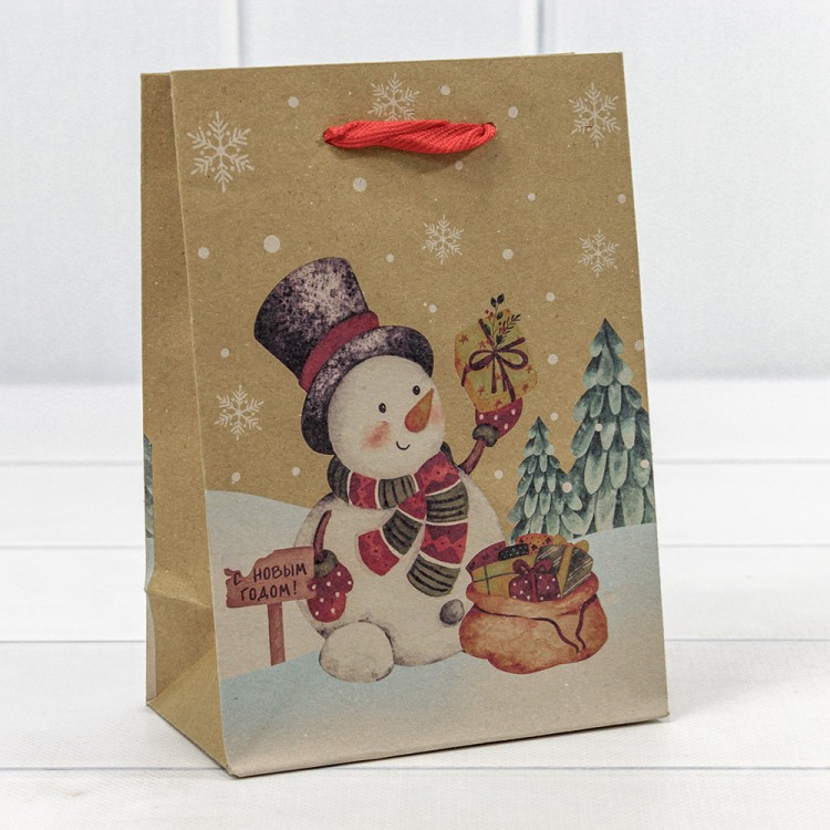 300432G Пакет подарочный Крафт "Новый год" (микс 432) 14*20*8 150г 1/20 1/600