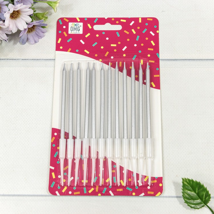 20010-7/2 Свечи для торта набор (12 шт.) 10,5см Серебряный 1/24 1/288