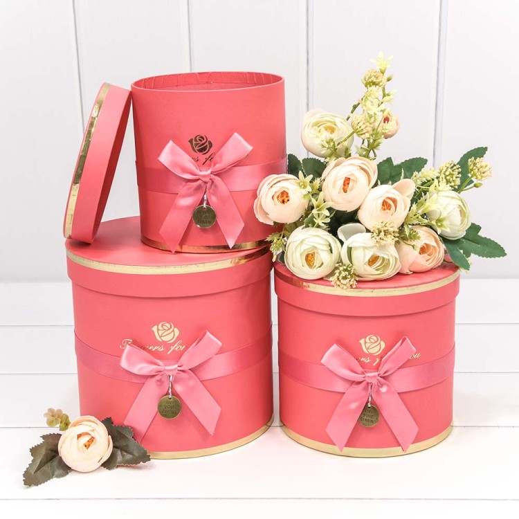 720112/175 Коробки Цилиндр Набор 1/3 18*17 "Flowers for you" Коралловый 1/12