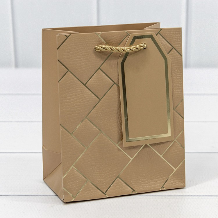 300590H/14 Пакет подарочный с тиснением "Квадраты" Бежево-серый 12*15*7 210г 1/12 1/600