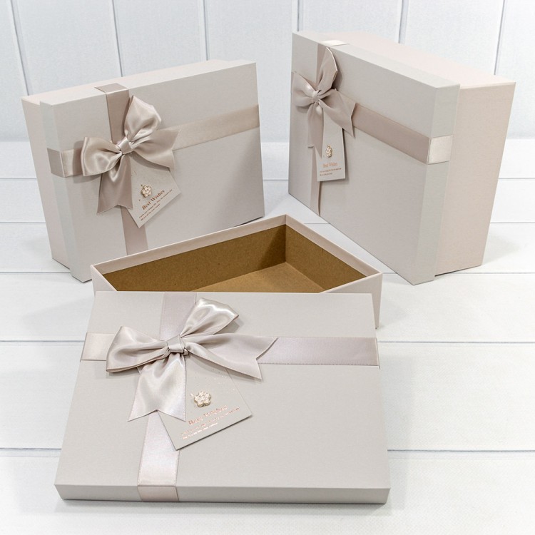 721630/1	Коробки Прямоугольные Набор 1/3 29*21*9,5 с бантом и цветочком Пудровый 1/12