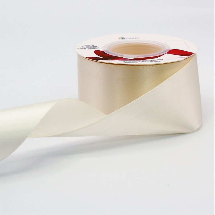 553-38/028 Лента атласная полиэстер класс А 3,8 см*25 ярдов бежевый