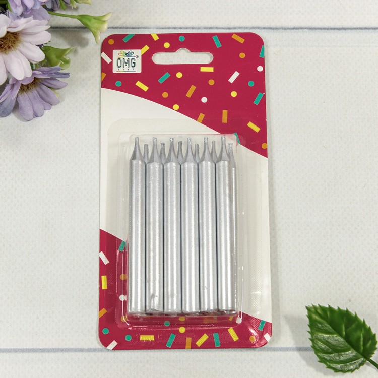 20010-95/20 Свечи для торта набор (12 шт.) 8см Серебряный 1/12 1/144