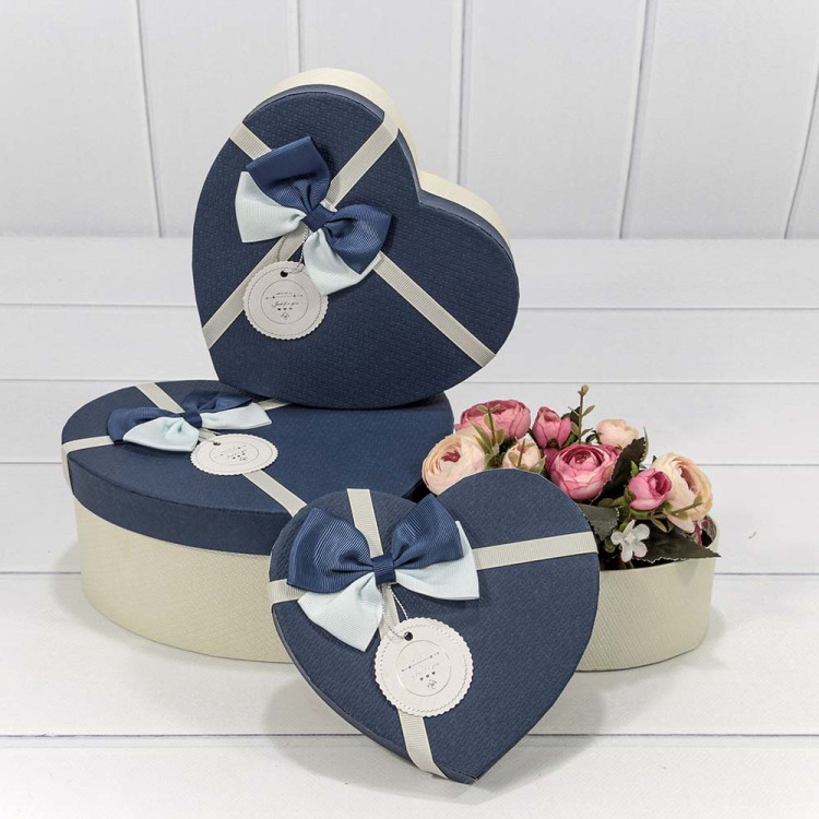 720612/23 Коробки "Сердце" Набор 1/3 22*20*9 с бантиком (ассортимент 7) 1/36