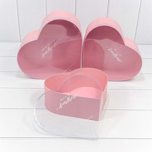 7209825/3 Коробки "Сердце" Набор 1/3 28*25,2*11 с прозрачной крышкой Розовый 1/12