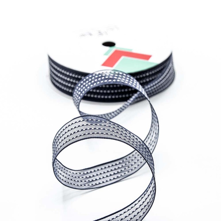 533-25/1 Лента органза в полоску (люкс) 2,5 см*20 ярд Тёмно-синяя 1/8 1/192