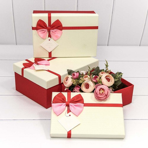 720614/12 Коробки Прямоугольные Набор 1/3 23*16*9,5 с двойным бантиком (ассортимент 1) 1/36