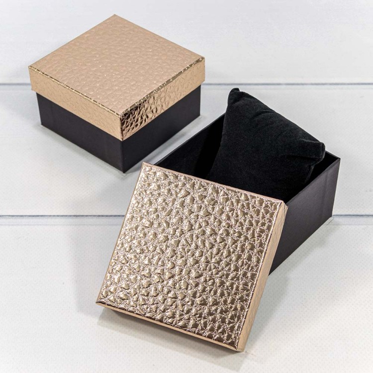 62699/1 Коробка Квадратная 9*9*5,5 под часы "Кожа крокодила" Бронзовый 1/12 1/240