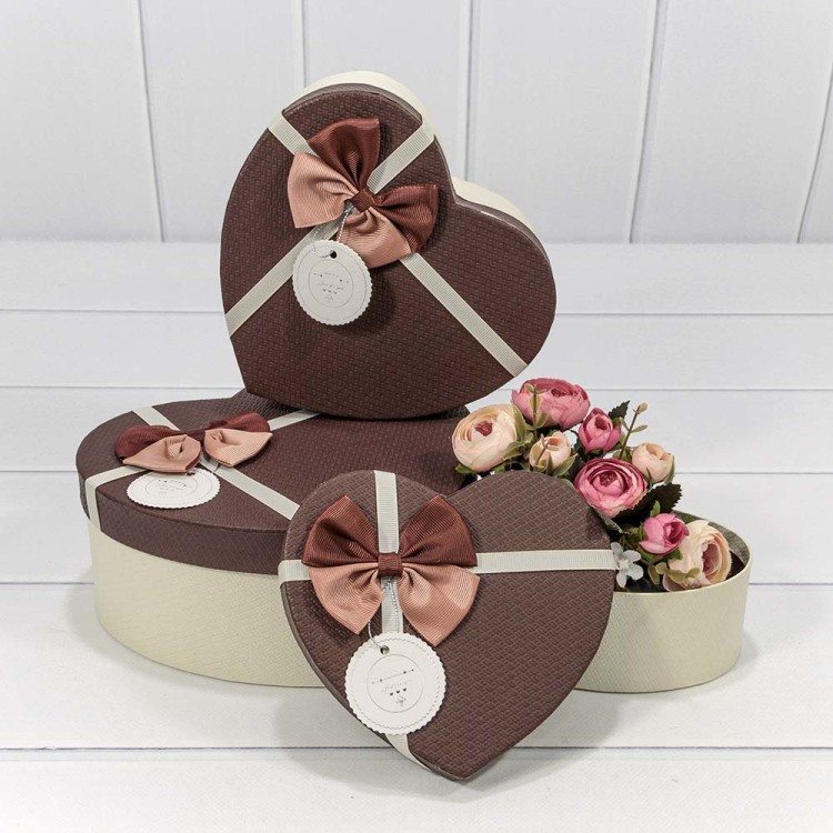 720612/24 Коробки "Сердце" Набор 1/3 22*20*9 с бантиком (ассортимент 8) 1/36