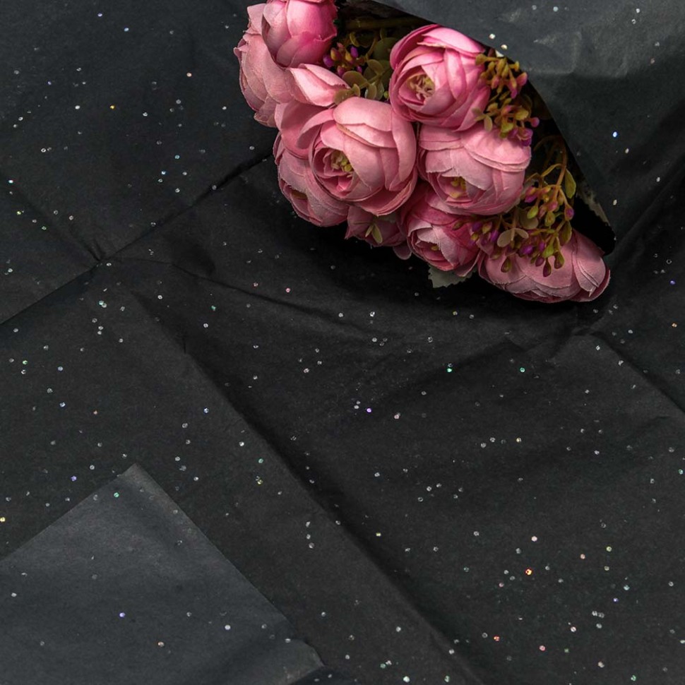 000101/5	Бумага в листах "Тишью" 50*66 (10 шт.) с блёстками Чёрный 1/250