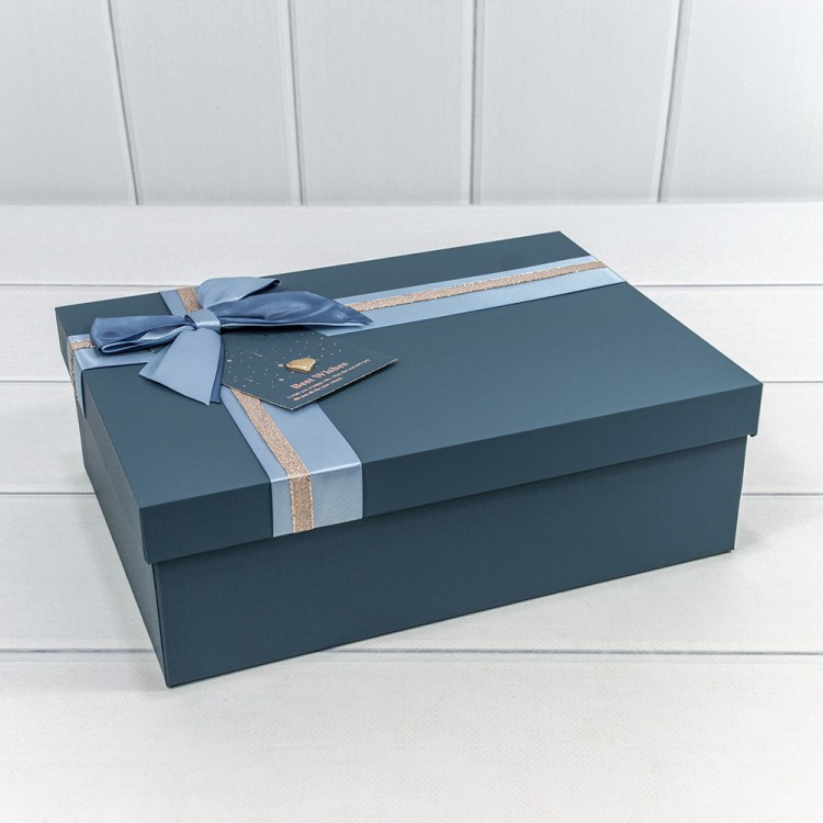 721631/2	Коробки Прямоугольные Набор 1/3 29*21*9,5 с двойным бантом и сердечком Синий 1/12