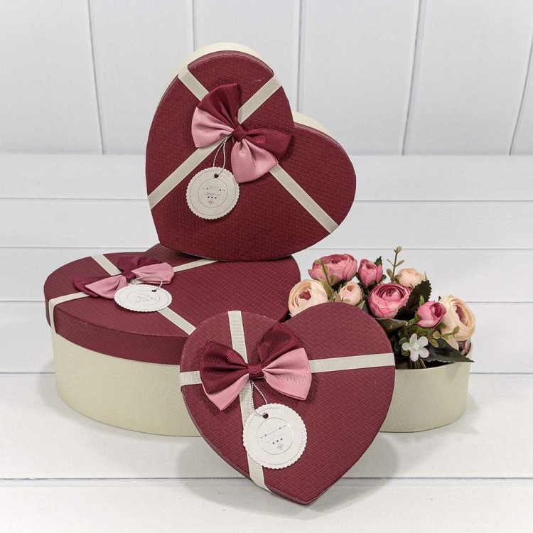 720612/26 Коробки "Сердце" Набор 1/3 22*20*9 с бантиком (ассортимент 9) 1/36