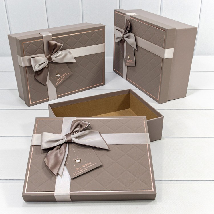 721632/1 Коробки Прямоугольные Набор 1/3 29*21*9,5 с двойным бантом и короной Серый 1/12