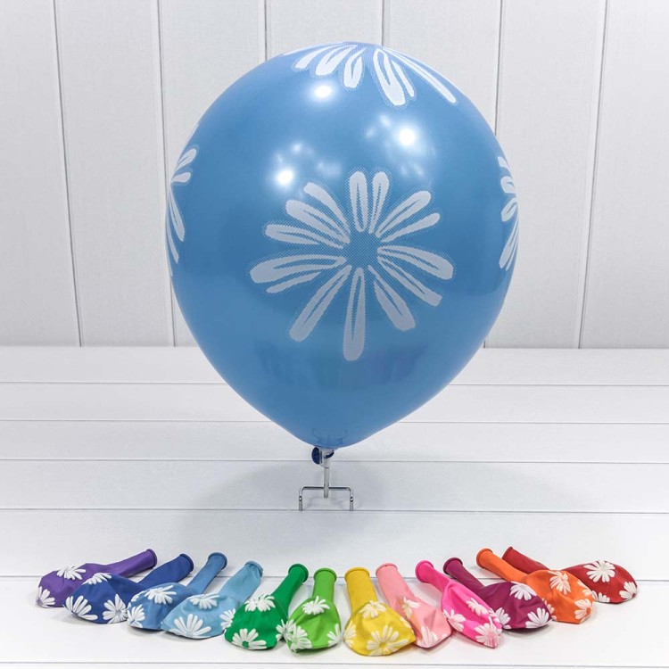 16200 Шарики воздушные из латекса с рисунком 12"/30см (100 шт.) 2,8г "Ромашки" (микс) 1/50