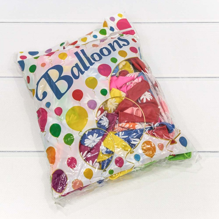 16200 Шарики воздушные из латекса с рисунком 12"/30см (100 шт.) 2,8г "Ромашки" (микс) 1/50