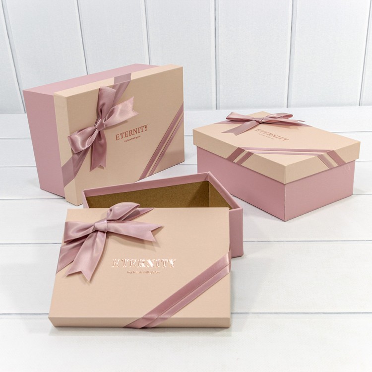 720620/2 Коробки Прямоугольные Набор 1/3 22,5*16*9,5 с бантом "Eternity" Пудровый 1/12