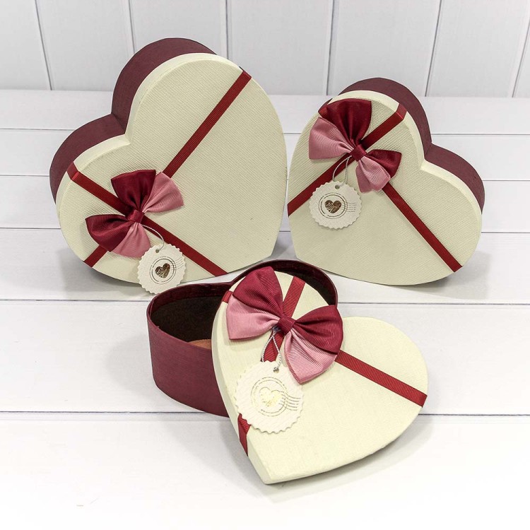 720612/11 Коробки "Сердце" Набор 1/3 22*20*9 с бантиком (ассортимент 2) 1/24