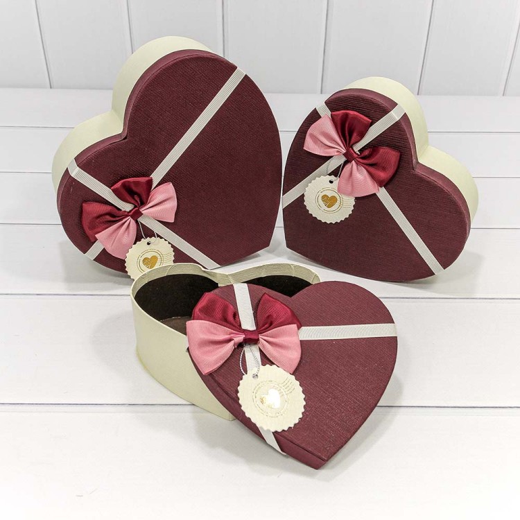 720612/11 Коробки "Сердце" Набор 1/3 22*20*9 с бантиком (ассортимент 2) 1/24