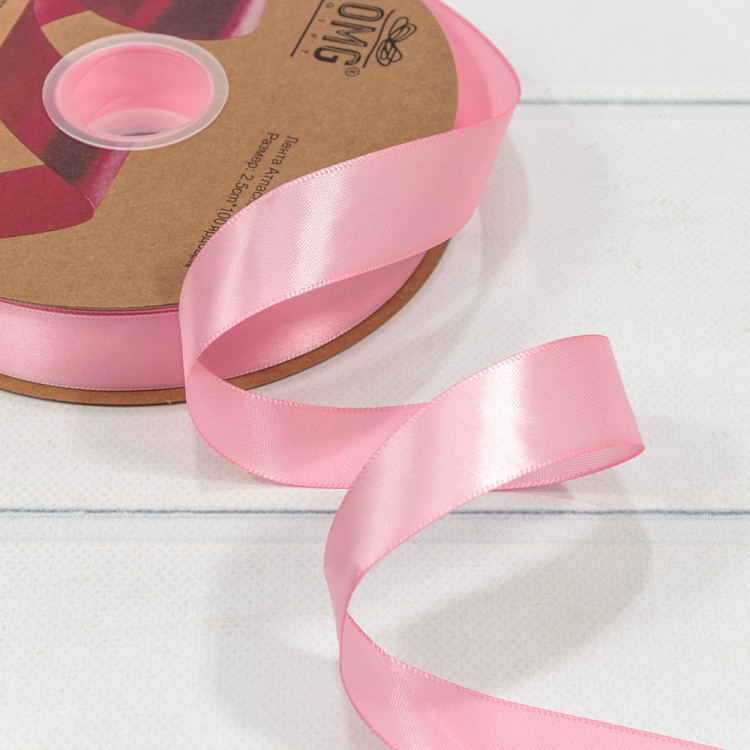 556-25/123 Лента Атласная Полиэстер класс А 2,5см*100ярд Нежно-розовый 1/8 1/32