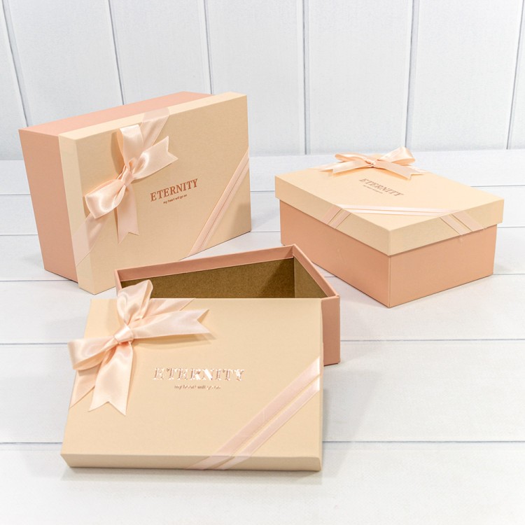 720620/3 Коробки Прямоугольные Набор 1/3 22,5*16*9,5 с бантом "Eternity" Персиковый 1/12