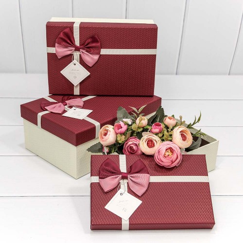 720614/17 Коробки Прямоугольные Набор 1/3 23*16*9,5 с двойным бантиком (ассортимент 6) 1/36