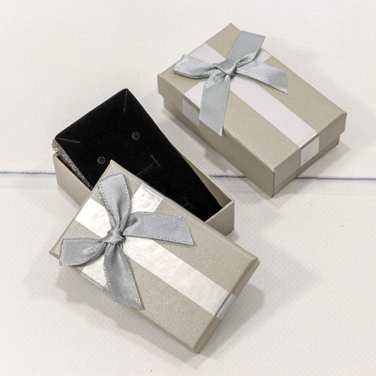 62558/5 Коробка Прямоугольная 8*5*2,5см с бантиком Серебряный 1/24 1/576 