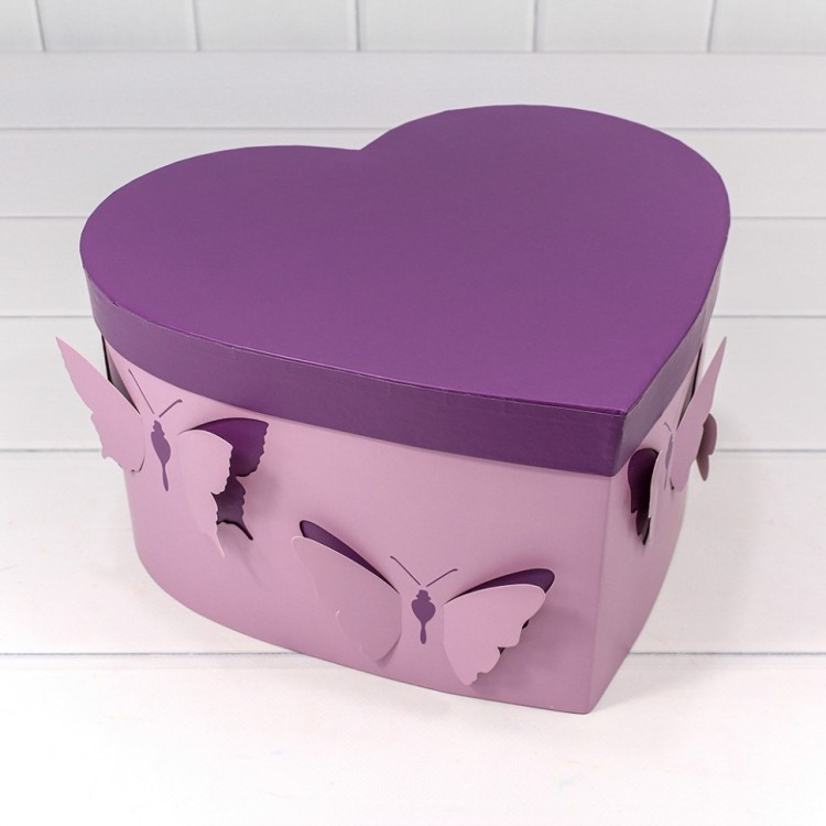 720920/3 Коробки "Сердце" Набор 1/3 28,5*26*15 "Бабочки" Сиреневый 1/24