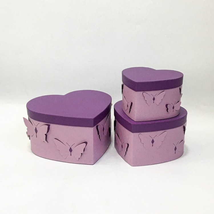 720920/3 Коробки "Сердце" Набор 1/3 28,5*26*15 "Бабочки" Сиреневый 1/24