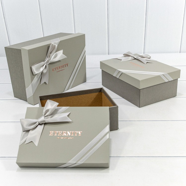 720620/4 Коробки Прямоугольные Набор 1/3 22,5*16*9,5 с бантом "Eternity" Серый 1/12