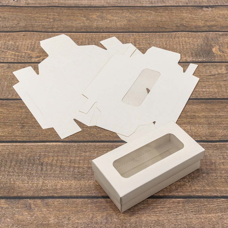 0007449 Коробка Прямоугольная 14*7*4 сборная с окошком Белый 1/20 1/300