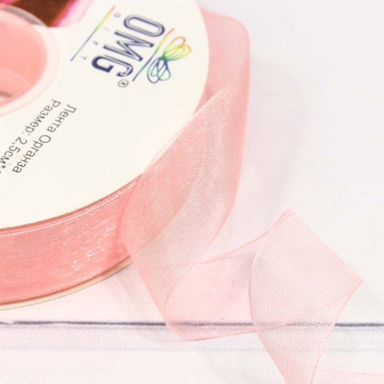 559-25/bk40 Лента Органза 2,5см*100ярд Нежно-розовый 1/8 1/32