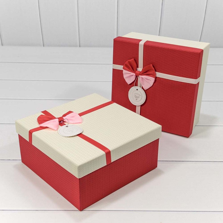 720616/20 Коробки Квадратные Набор 1/3 19*19*9,5 с двойным бантом (ассортимент 1) 1/36