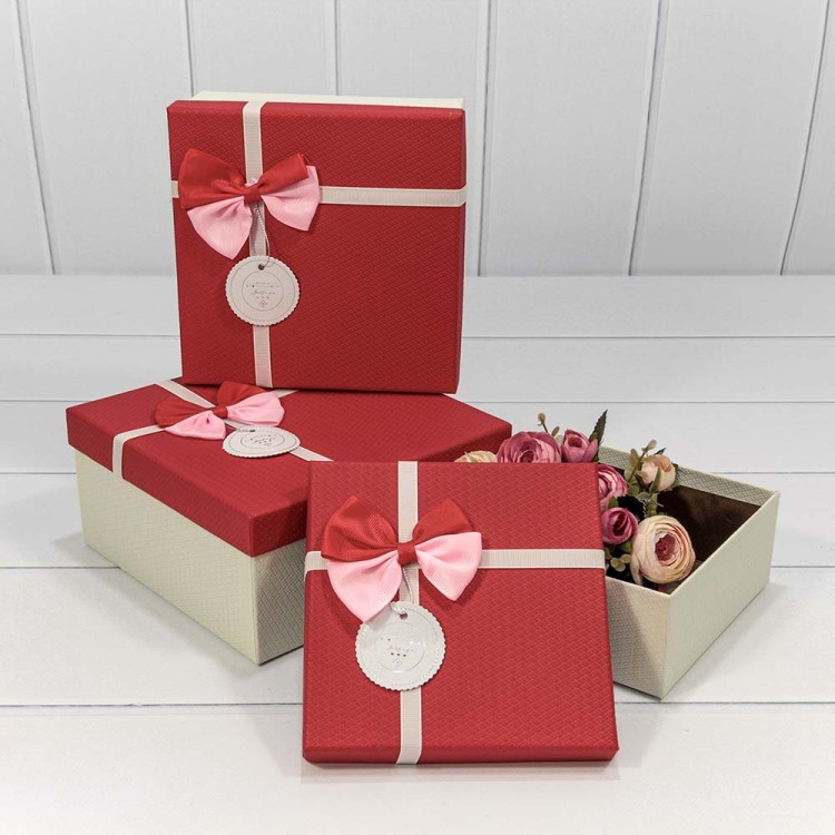 720616/20 Коробки Квадратные Набор 1/3 19*19*9,5 с двойным бантом (ассортимент 1) 1/36