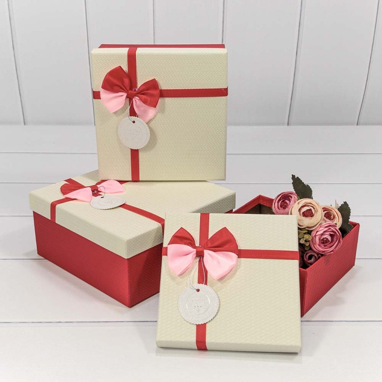 720616/20 Коробки Квадратные Набор 1/3 19*19*9,5 с двойным бантом (ассортимент 1) 1/36