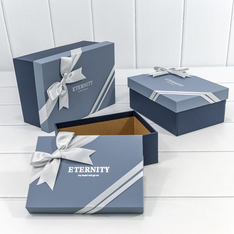 720620/5 Коробки Прямоугольные Набор 1/3 22,5*16*9,5 с бантом "Eternity" Сини1 1/12