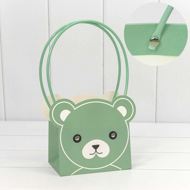 000176GA/10 Пакет подарочный "Ваза для цветов" 14,5*10*14,5 "Мишка" Бледно-зелёный 1/10 1/150