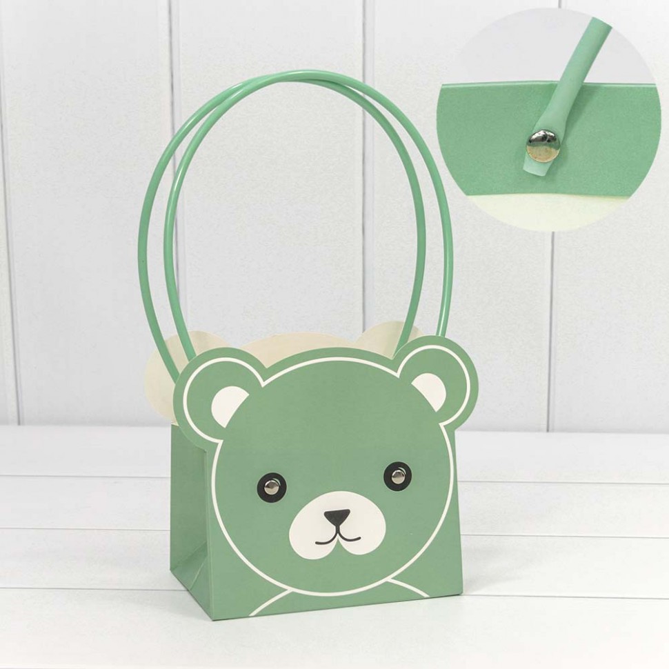 000176GA/10 Пакет подарочный "Ваза для цветов" 14,5*10*14,5 "Мишка" Бледно-зелёный 1/10 1/150 000176GA/10 Пакет подарочный "Ваза для цветов" 14,5*10*14,5 "Мишка" Бледно-зелёный 1/10 1/150