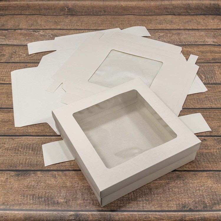 0007444 Коробка Квадратная 25*25*7 сборная с окошком Белый 1/20 1/200