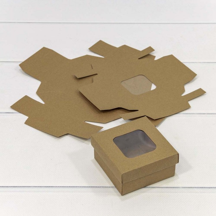 000927/1 Коробка Квадратная 8*8*4 сборная с окошком Крафт 1/20 1/300