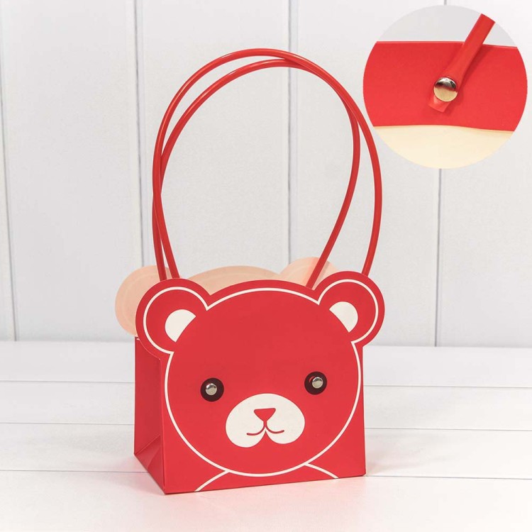 000176GA/1 Пакет подарочный "Ваза для цветов" 14,5*10*14,5 "Мишка" Красный 1/10 1/150