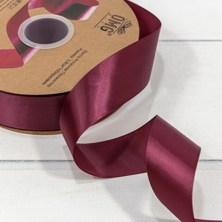 556-38/793 Лента Атласная Полиэстер класс А 3,8см*100ярд Тёмный пурпурно-красный 1/9 1/36