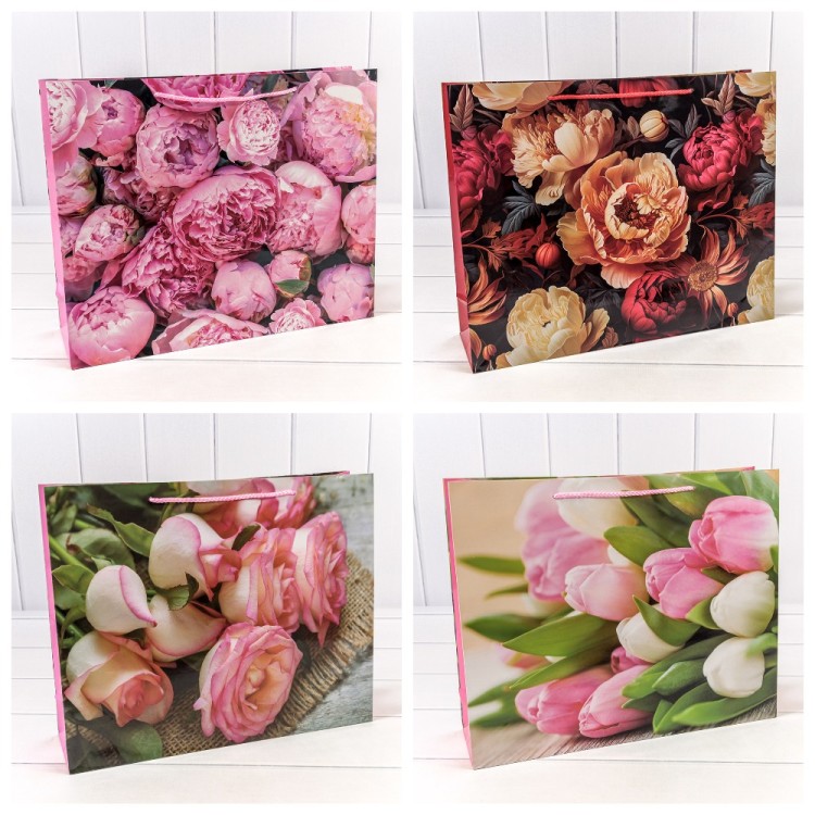 00019AA Пакет подарочный "Цветы" (микс) 45*32*11 157г 1/20 1/280