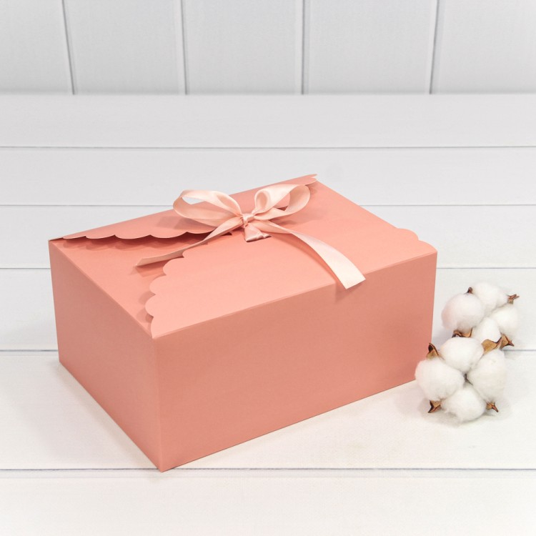 000920-8/2 Коробка Прямоугольная 22*16*10 сборная с атласной лентой Тёмно-пудровый 1/20 1/500