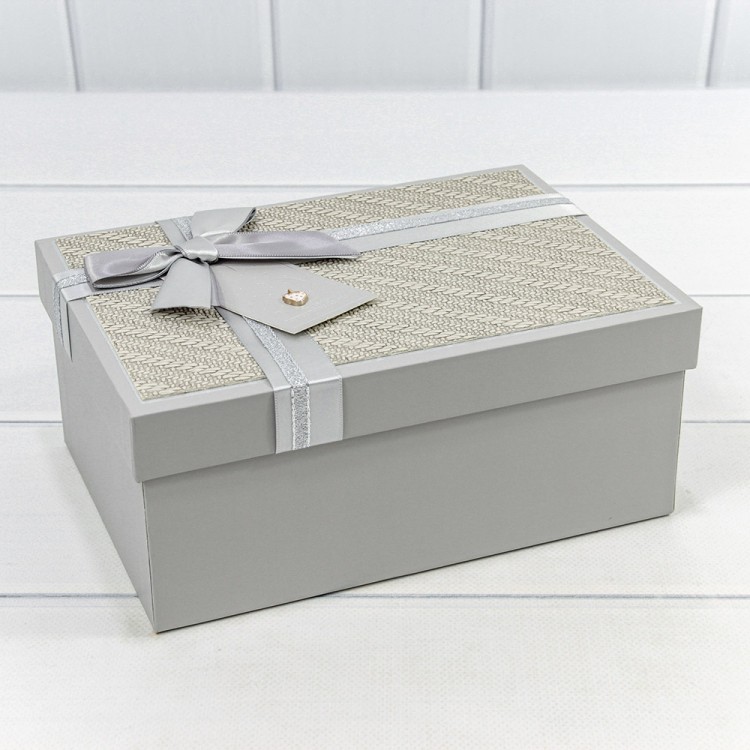 721640/2 Коробки Прямоугольные Набор 1/3 22,5*16*9,5 с бантом и клубничкой "Плетёнка" Серый 1/20