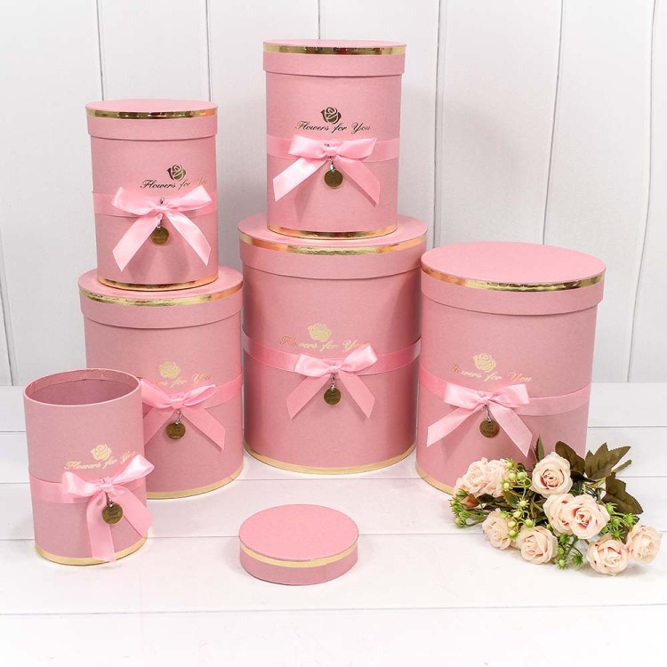 720950/10 Коробки Цилиндр Набор 1/6 21*25,5 "Flowers for you" Нежно-розовый 1/8